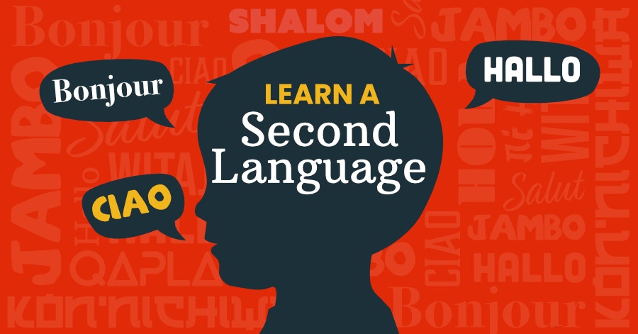 silhouette with "learn a second language"