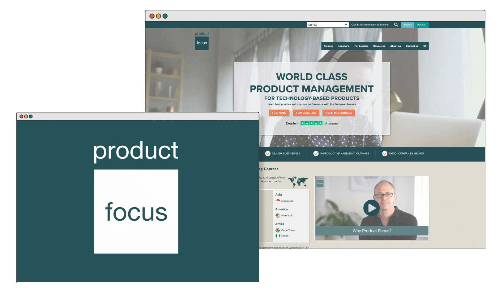 Product Focus homepage and brand.
